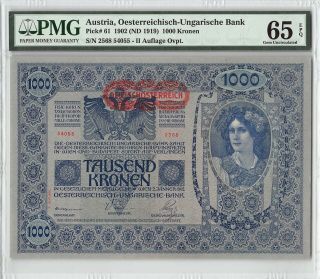 Austria 1902 (nd 1919) P - 61 Pmg Gem Unc 65 Epq 1000 Kronen (2.  Auflage)