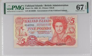 Falkland Island 5 Pounds 2005 P 17 Gem Unc Pmg 67 Epq