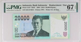 Indonesia 20000 R.  2004 / 2016 P 151 F Replacement Gem Unc Pmg 68 Epq Top
