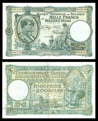 Belgium,  1000 Francs - 200 Belgas,  1943,  P 110 King Albert Queen Elisabeth L