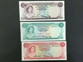 Bahamas (3 Notes) 50 Cents,  1 And 3 Dollars 1965 And 1968