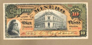 Mexico: 10 Pesos Banknote,  (vf),  P - S164ac,  01.  08.  1914,