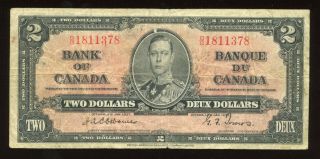 1937 Bank Of Canada $2 Banknote Bc - 22a - S/n: B/b1811378