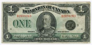 Canada 1923 King George V $1 Dollar Banknote Scarce,  Crisp Vf.  Pick 25n.