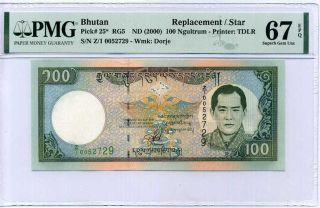 Bhutan 100 Ngultrum Nd 2000 P 25 Replacement Gem Unc Pmg 67 Epq Top