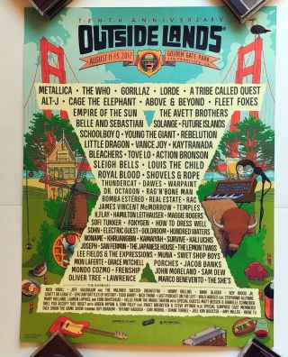 Outside Lands Music Festival 2017 Concert Poster Metallica Gorillaz Lorde Quest