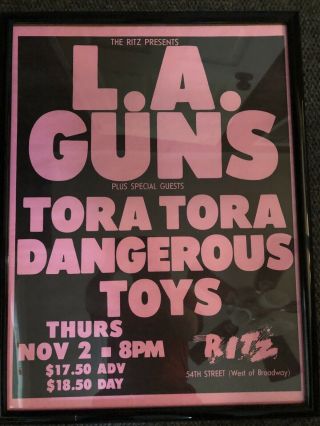 Very Rare La Guns Gig Poster Ritz Nyc 1989 Dangerous Toys Tora Tora