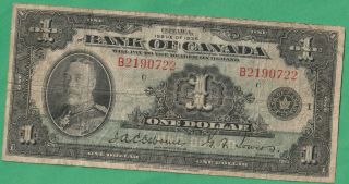 1935 Bank Of Canada 1 Dollar Bill - Osbourne/ Towers - English - B Prefix - Seasoned