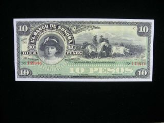 Mexico Banco Sonora 10 Peso Banknote M - 508c Crisp Uncirculated M - 26