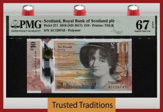 Tt Pk 371 2016 Scotland Royal Bank 10 Pounds Pmg 67 Epq Gem Unc 2 Of 2