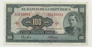 Colombia 100 Pesos 20 - 7 - 1965 Pick 403.  C Xf,  Circulated Banknote