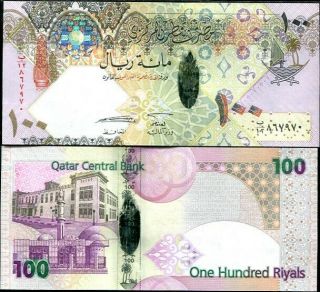 Qatar 100 Riyals 2007 P 26 Hybrid Banknote Unc Nr