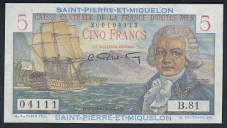 (1950 - 60) Saint Pierre And Miquelon 5 Francs Bank Note