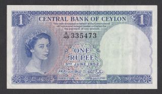 Ceylon Banknote P49a 1 Rupee 1952 Queen Elizabeth Ii,  Xf