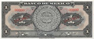 México 1 Peso Nd.  1936 P 28d Series F Specimen Uncirculated Banknote