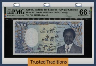 Tt Pk 10a 1986 - 90 Gabon Banque Des Etats 1000 Francs Pmg 66 Epq Gem Tied As Best