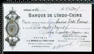 Indochine / 600 Francs 1920 / Chèque De Banque