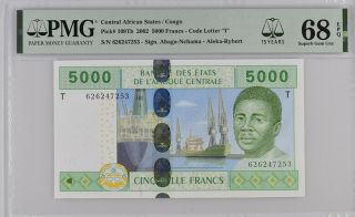 Central African State Congo 5000 Fr.  2002 P 109tb 15th Gem Unc Pmg 67 Epq