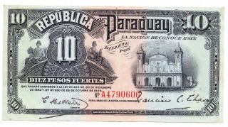 Paraguay Banknote 10 Pesos Fuertes Pick 164a Xf,  1923 Sings Milleres Chavez