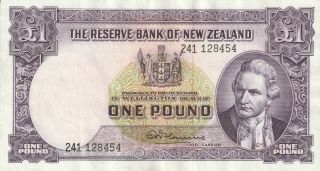 Vintage Zealand 1 Pound Banknote Captain Cook 1940 - 1967 Pick 159d Tdlr