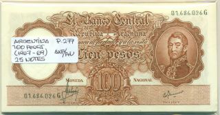 Argentina Bundle 25 Notes 100 Pesos (1967 - 69) P 277 Axf/au