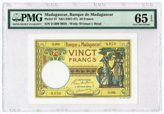 Madagascar 20 Francs 1937 - 1947,  Pmg 65 Epq