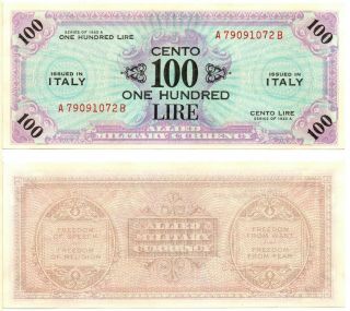 Italy 100 Lire (allied Military Currency) 1943,  Pick M21b,  Au - Unc Rare