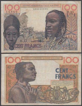 French West Africa - Togo,  100 Francs,  1957,  Vf,  (2 Tiny Pinholes),  P - 46