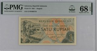 Indonesia 1 Rupiah 1961 P 78 15th Gem Unc Pmg 68 Epq High Nr