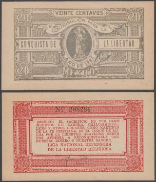 Mexico Contribucion Para La Conquista De Libertad,  20 Centavos,  1927,  Unc,  M4361