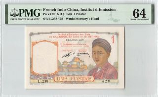 French Indo - China Nd (1953) P - 92 Pmg Choice Unc 64 1 Piastre
