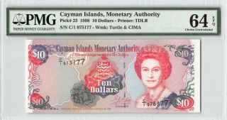 Cayman Islands 1998 P - 23 Pmg Choice Unc 64 Epq 10 Dollars