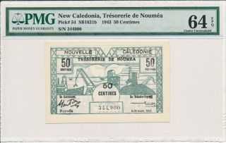 Trésorerie De Nouméa Caledonia 50 Centimes 1943 S/no X44900 Pmg 64epq