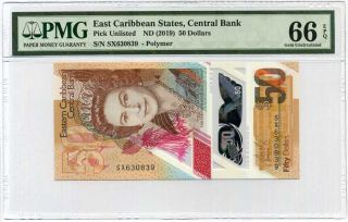 East Caribbean 50 Dollars Nd 2019 P Polymer Gem Unc Pmg 66 Epq Nr