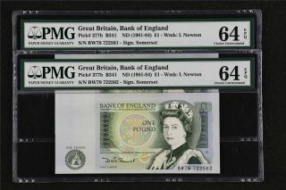 1981 - 84 Great Britain Bank Of England 1 Pound Pick 377b Pmg 64 Epq Choice Unc 2p