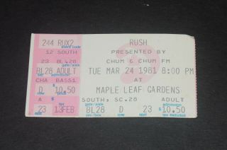 1981 Rush Concert Ticket Stub 3/24/81 - Maple Leaf Gardens Toronto