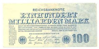 Germany Weimar Republic Reichsbanknote 100 Milliarden Mark 16.  10.  1923 Vf 123