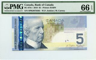 2010 Canada,  Bank Of Canada Pmg Gem Unc 66 Epq Bc - 67b - I $5 Banknote