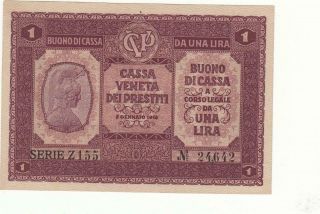 Ww1 Italian Italy Banknote 1 Lira 1 Lires Una Lira 1918 Unc