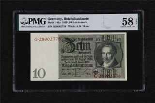 1929 Germany Reichsbanknote 10 Reichsmark Pick 180a Pmg 58 Epq Choice About Unc