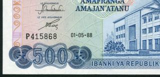 Burundi 500 francs 1988.  05.  01.  National Bank Building P30c UNC 2