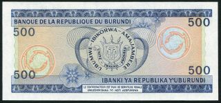 Burundi 500 francs 1988.  05.  01.  National Bank Building P30c UNC 3