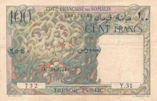 Djibouti French Somali Coast 100 Francs 1952 P - 26 Avf Corals