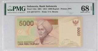 Indonesia 5000 Rupiah 2001/2014 P 142 N Gem Unc Pmg 68 Epq