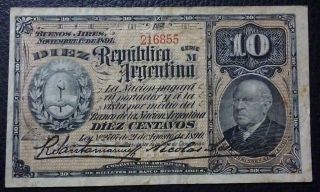 Argentina Banknote 10 Centavos,  Pick 210 Vf 1891
