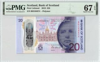 Scotland,  Bank Of Scotland 2019 Pmg Gem Unc 67 Epq 20 Pounds
