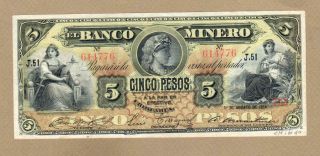 Mexico: 5 Pesos Banknote,  (vf),  P - S163ah,  01.  08.  1914,