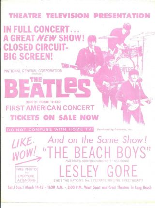 The Beatles Closed Circuit Handbill West Coast,  Photo On Back,  March 1964