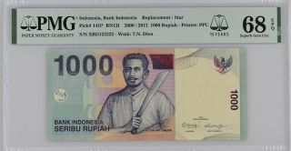 Indonesia 1000 R.  2000/2012 P 141 L Replacement 12222 Gem Unc Pmg 68 Epq