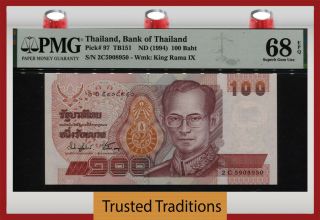Tt Pk 97 Nd (1994) Thailand 100 Baht King Rama Ix Pmg 68 Epq Gem Unc Whoa